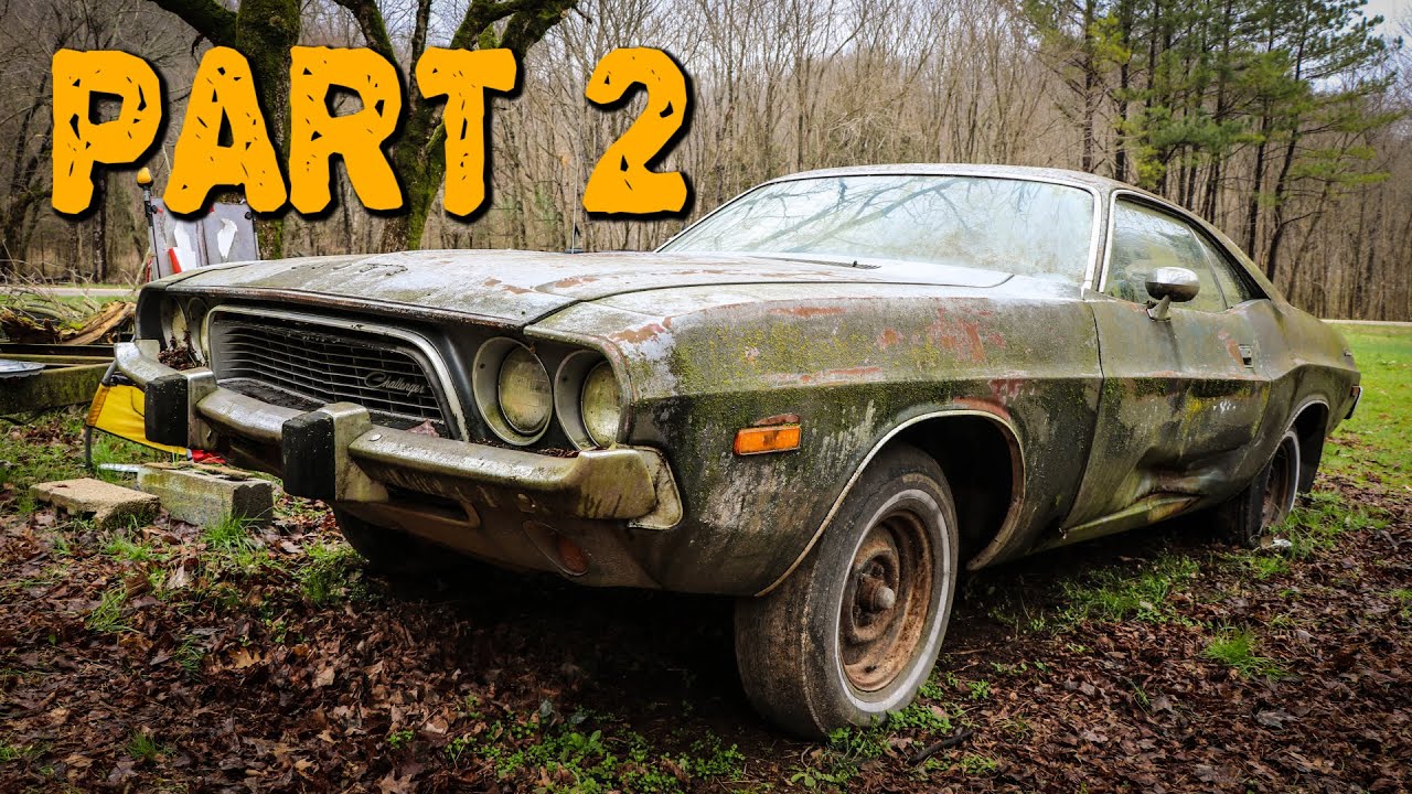 ABANDONED Dodge Challenger Rescued After 35 Years Part 2: Engine Removal - YouTube