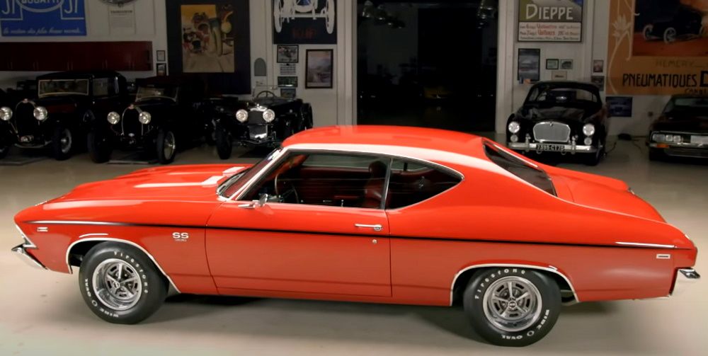 Side view of a 1969 Chevrolet Chevelle SS in red