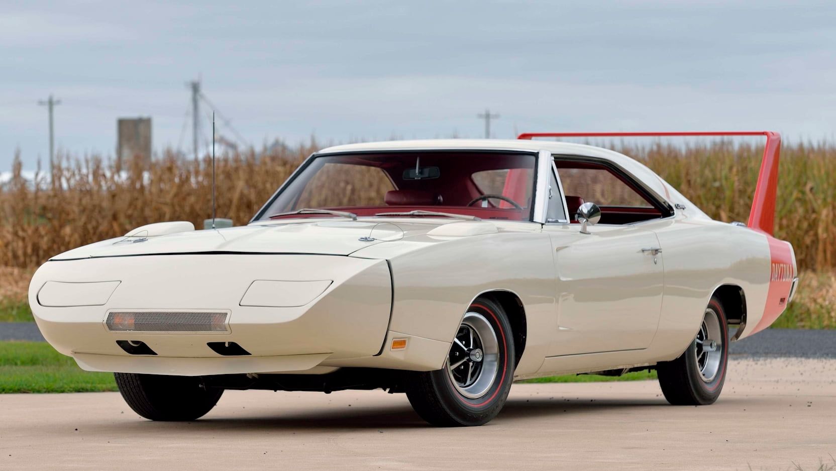 White 1969 Dodge Charger Daytona parked