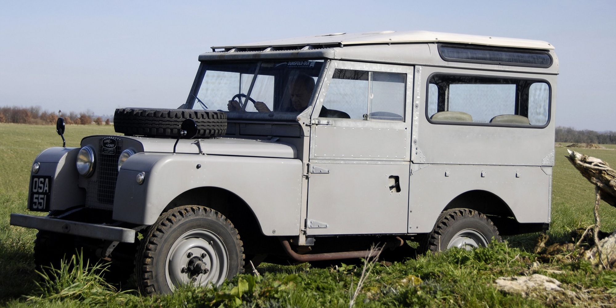 Front 3/4 view of a gray Series II Land Rover