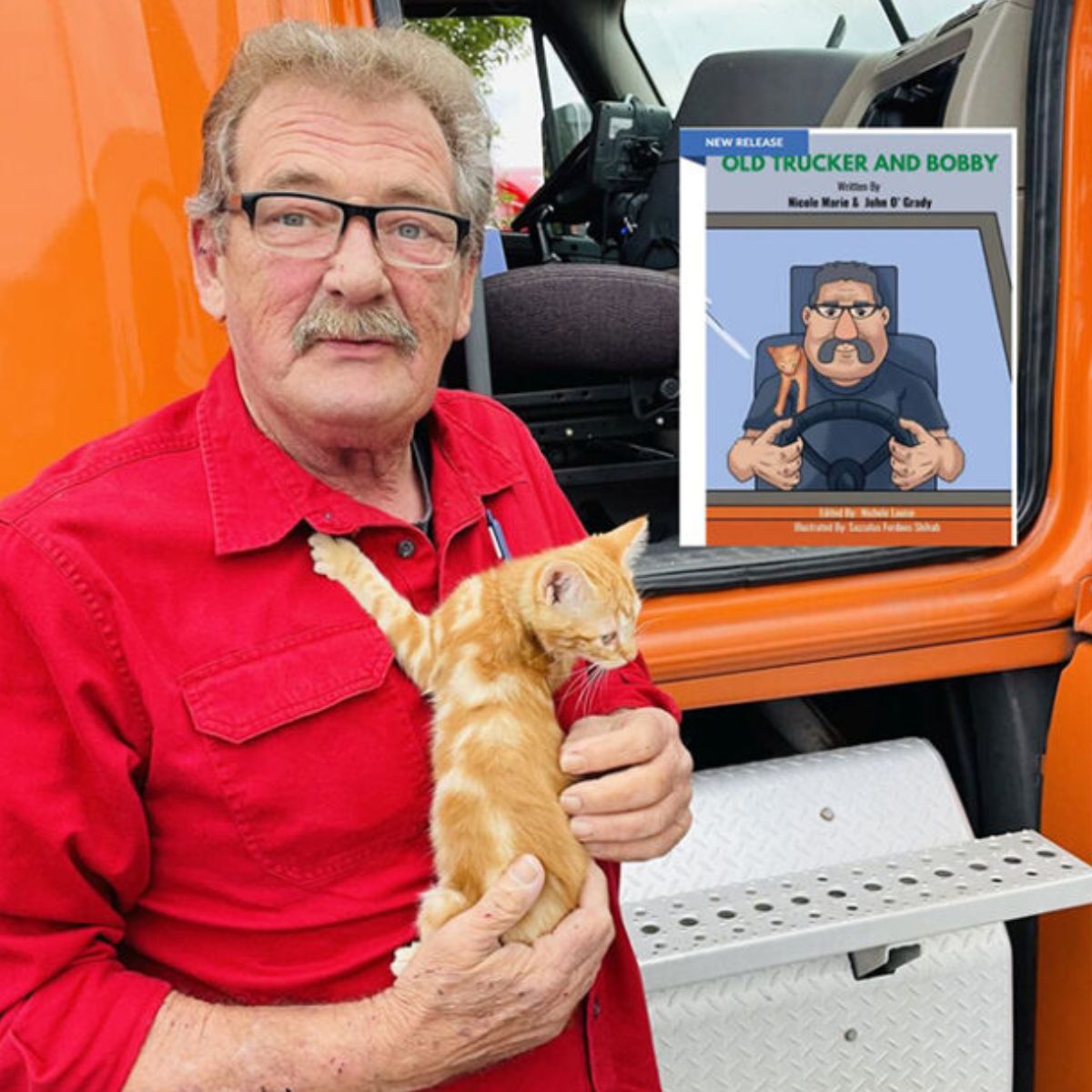 old trucker and kitten