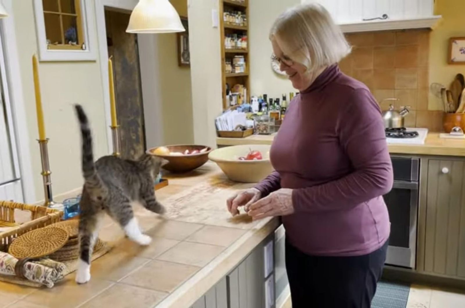 old woman and cat