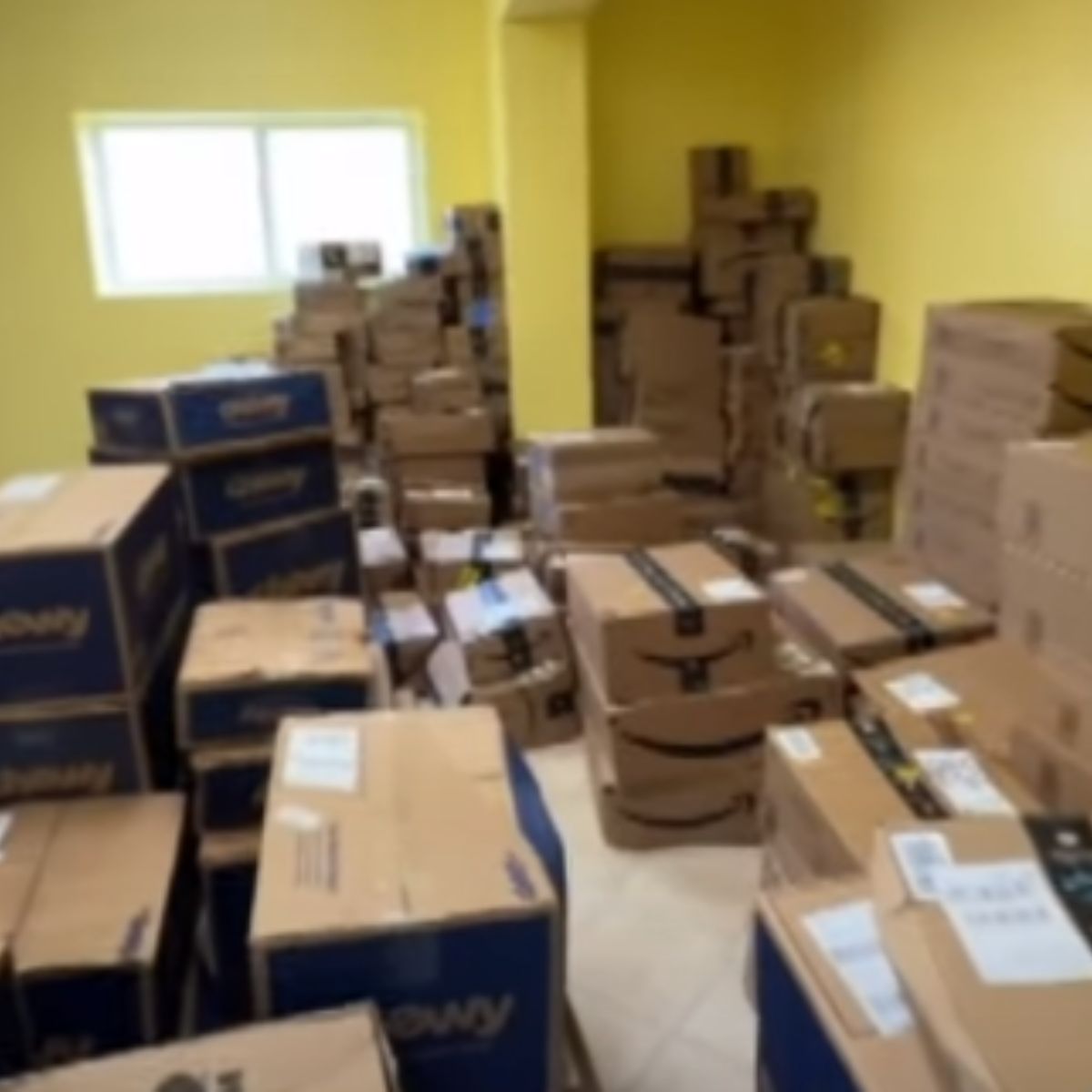 full room of boxes