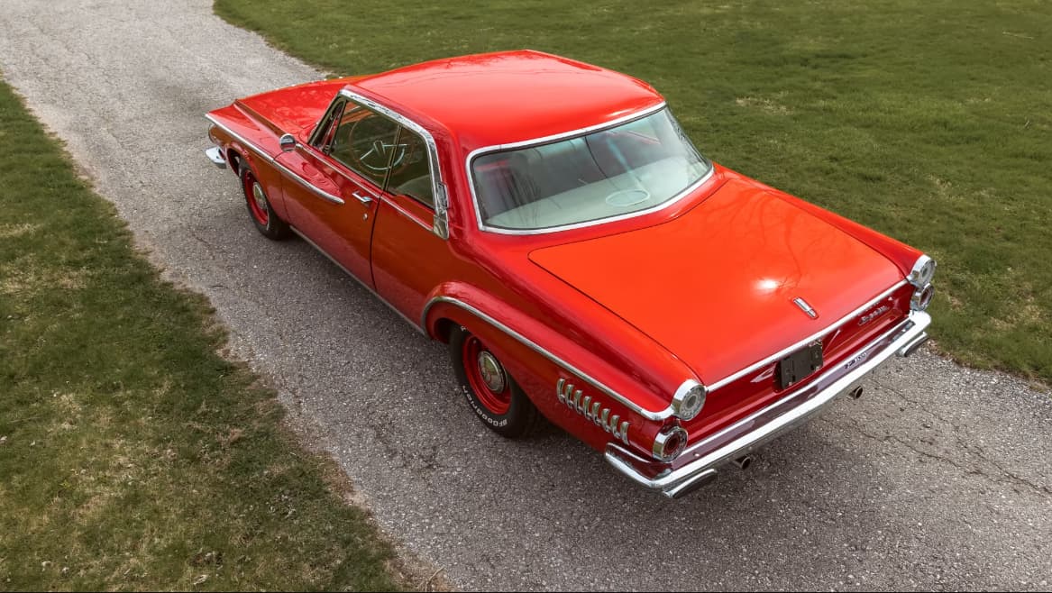 1962 Dodge Dart 440 with Viper Red finish, Red and Tan leather interior, and 440 CI V-8 engine.